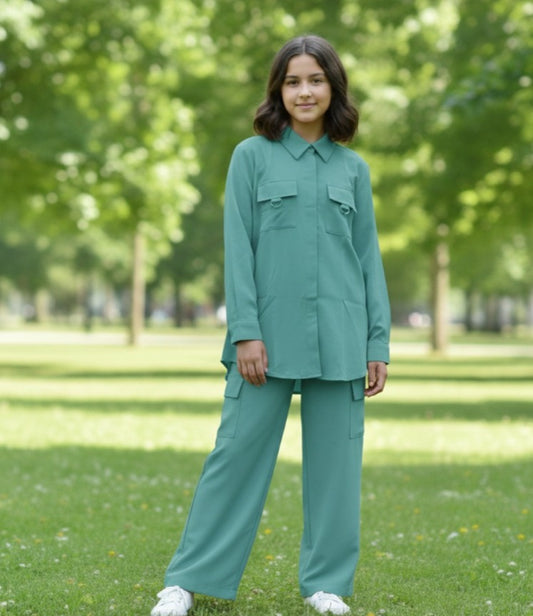 Stylish Girls’ Co-Ord Set Premium Gorjet Fabric