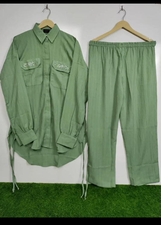 High-Quality Crush Georgette 2-Piece Shirt Trouser Set