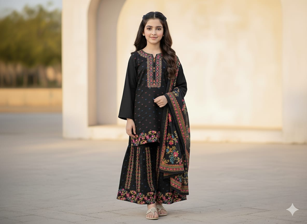 Elegant Cotton Lawn 3-Piece Dress for Girls