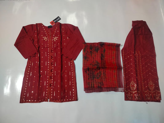 Girls Cotton Embroidered 3-Piece Suit | Kids Wear | Sizes 6–13 Years