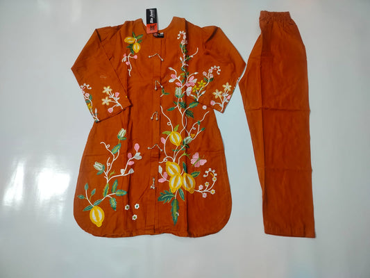 Girls Black Cotton Embroidered Floral Design Ages 6–13 Years