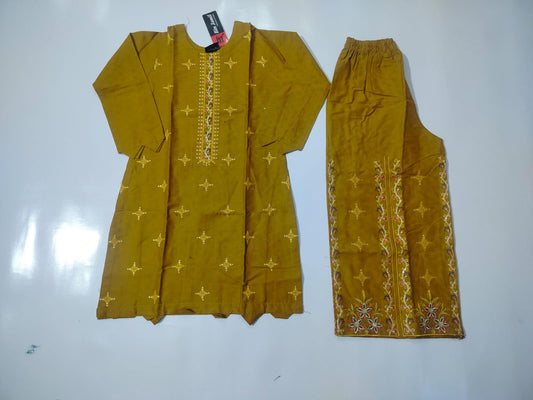 Girls 2-Piece Embroidered Cotton Suit – Ages 6 to 13 Years