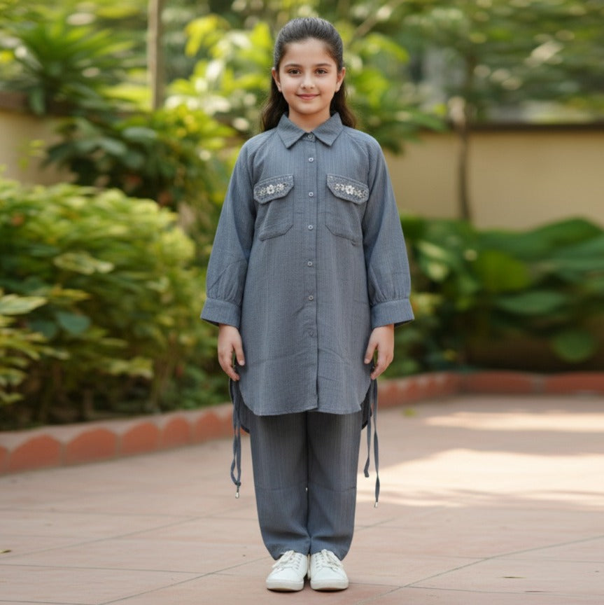 Stylish Girls’ Crush Gorjet Co-Ord Set Elegant Embroidered Design