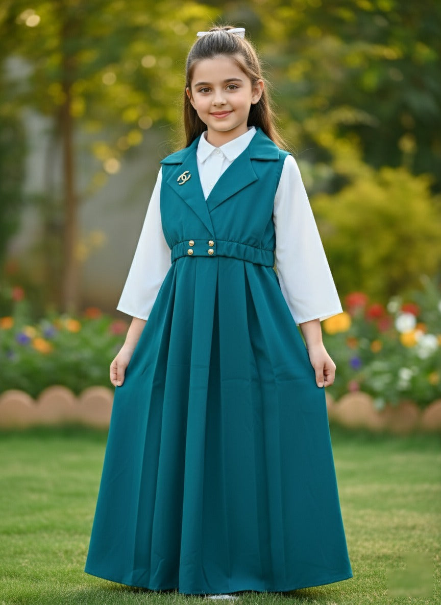 Stylish Pleated Western Frock for Girls | Crush Gorjet Fabric