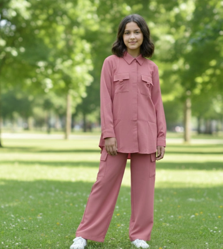 Stylish Girls’ Co-Ord Set Premium Gorjet Fabric