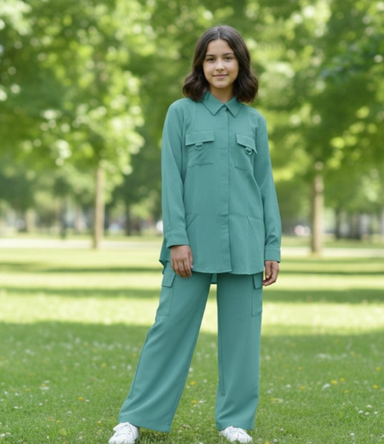 Stylish Girls’ Co-Ord Set Premium Gorjet Fabric