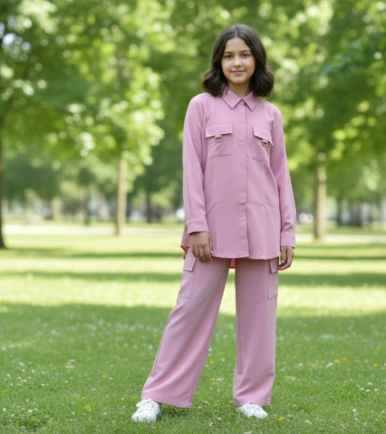 Stylish Girls’ Co-Ord Set Premium Gorjet Fabric