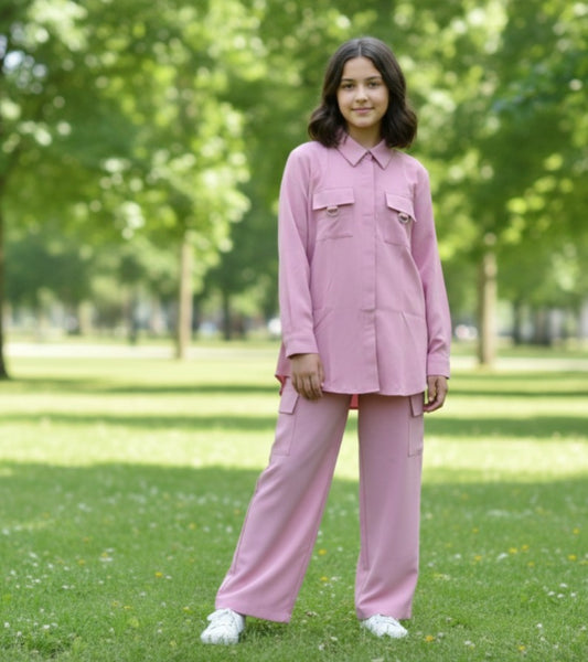 Stylish Girls’ Co-Ord Set Premium Gorjet Fabric