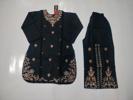 Girls 2-Piece Embroidered Cotton Suit – Ages 6 to 13 Years