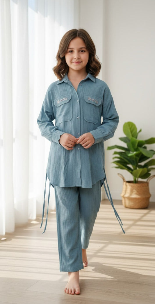 Stylish Girls’ Crush Gorjet Co-Ord Set Elegant Embroidered Design