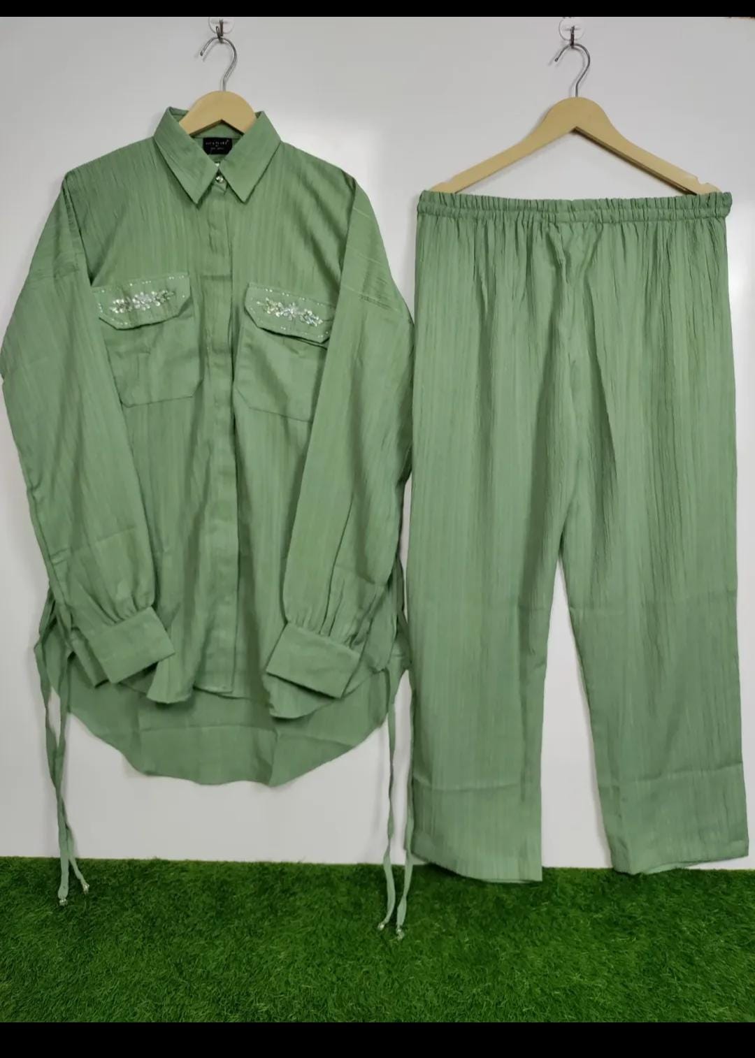 High-Quality Crush Georgette 2-Piece Shirt Trouser Set