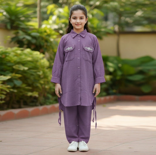 Stylish Girls’ Crush Gorjet Co-Ord Set Elegant Embroidered Design