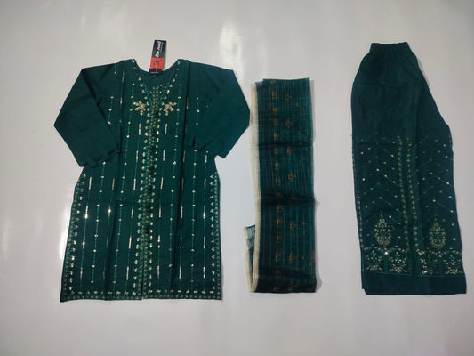 Girls Cotton Embroidered 3-Piece Suit | Kids Wear | Sizes 6–13 Years