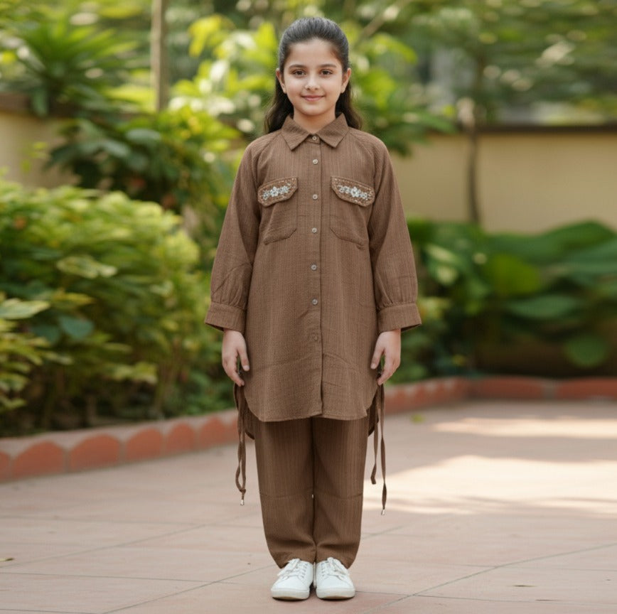 Stylish Girls’ Crush Gorjet Co-Ord Set Elegant Embroidered Design