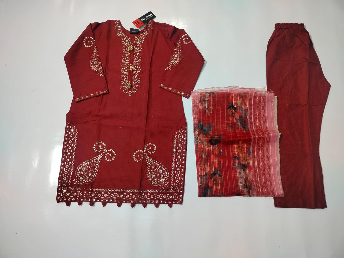 Girls Cotton Embroidered 3-Piece Suit | Kids Wear | Sizes 6–13 Years