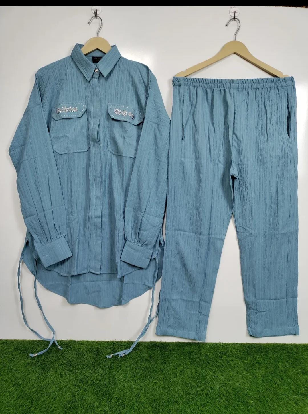 High-Quality Crush Georgette 2-Piece Shirt Trouser Set