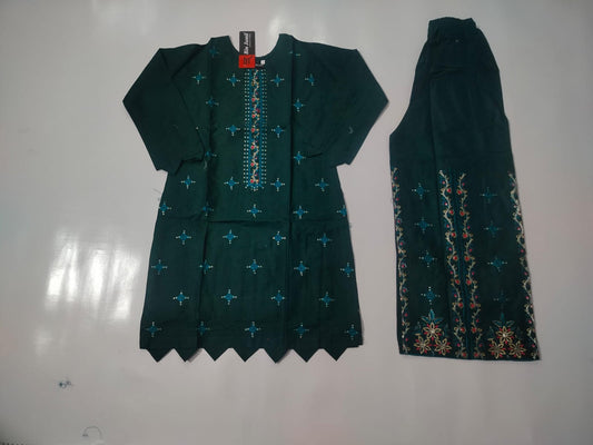 Girls 2-Piece Embroidered Cotton Suit – Ages 6 to 13 Years