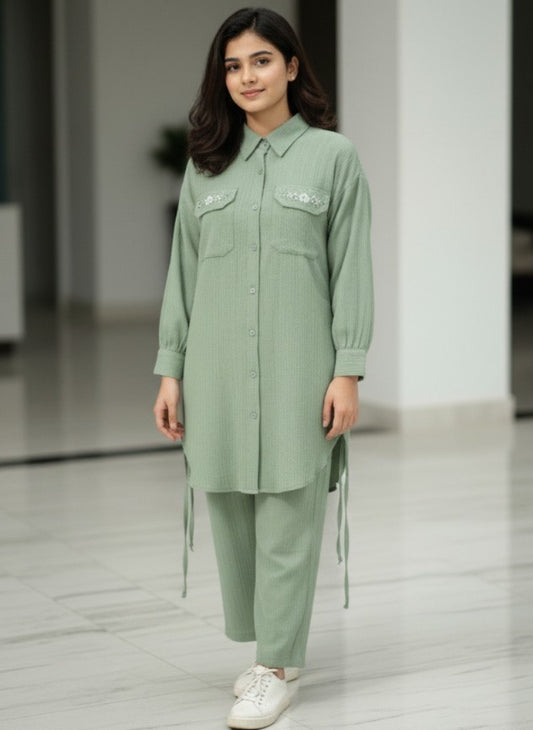 High-Quality Crush Georgette 2-Piece Shirt Trouser Set