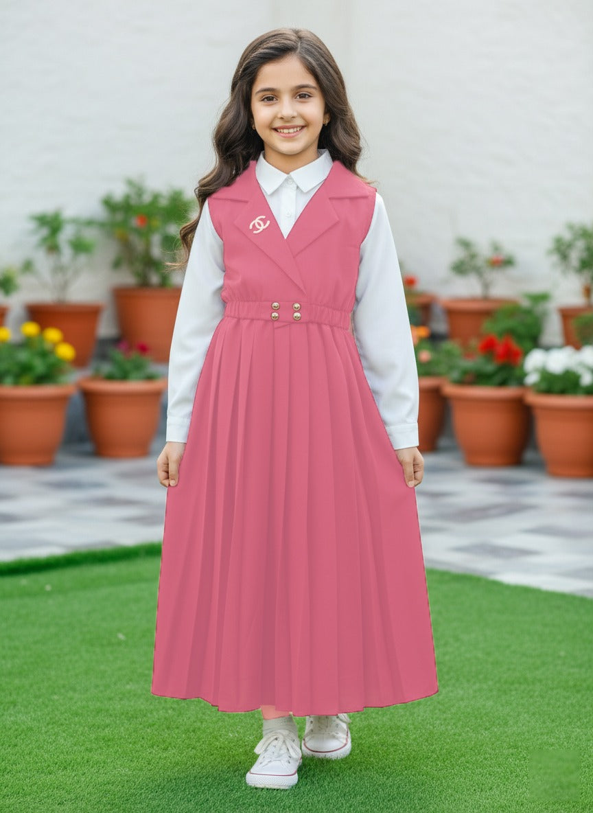 Stylish Pleated Western Frock for Girls | Crush Gorjet Fabric