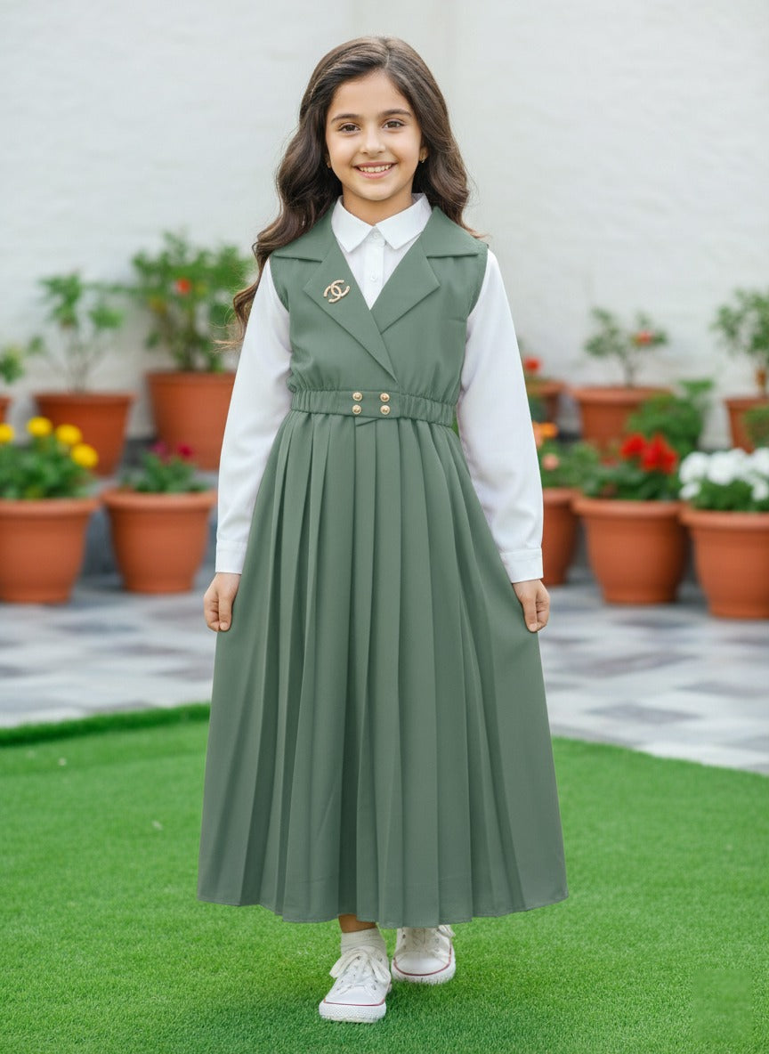 Stylish Pleated Western Frock for Girls | Crush Gorjet Fabric