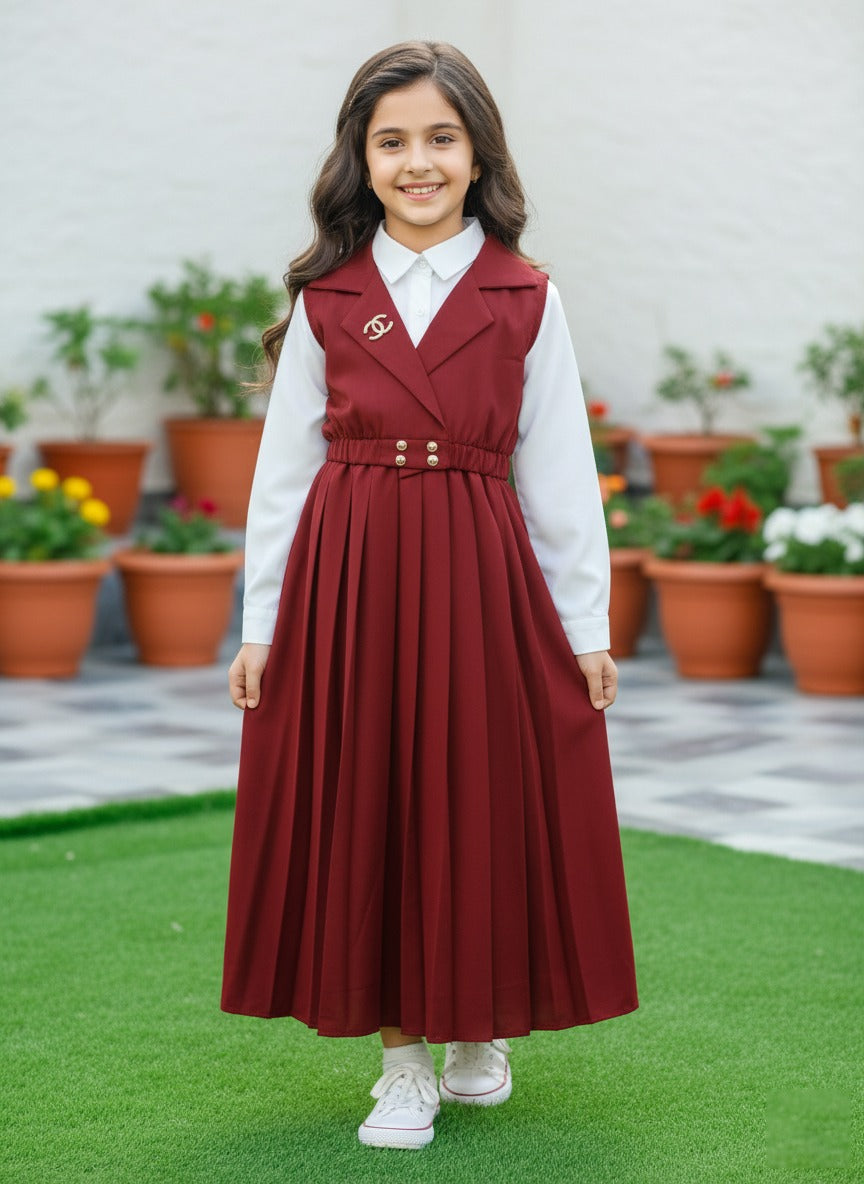Stylish Pleated Western Frock for Girls | Crush Gorjet Fabric