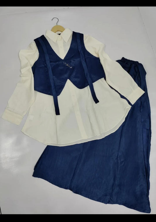 Elegant 3-Piece Plazo, Shirt & Koti Set