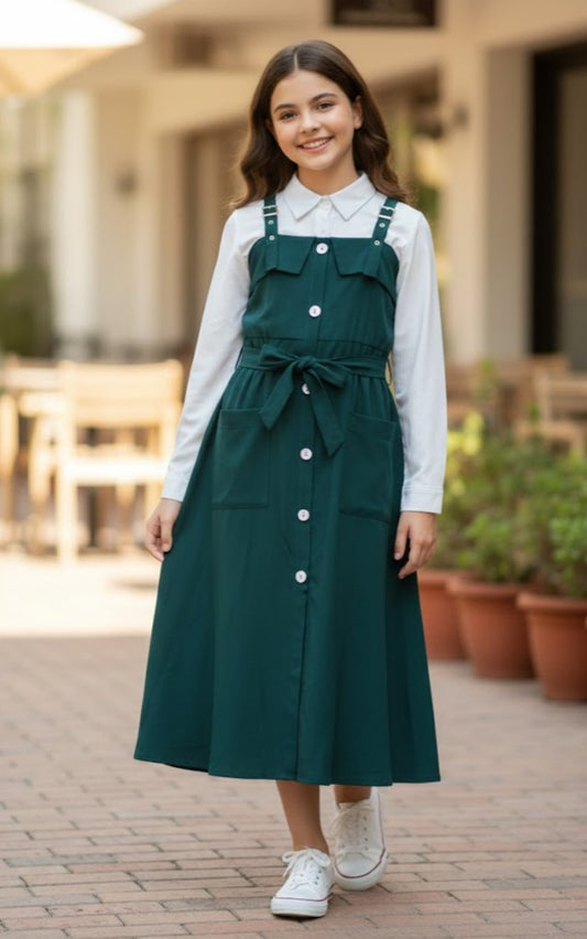 Girls Stylish Romper  Dress with Shirt Set – Ages 11–15 Years