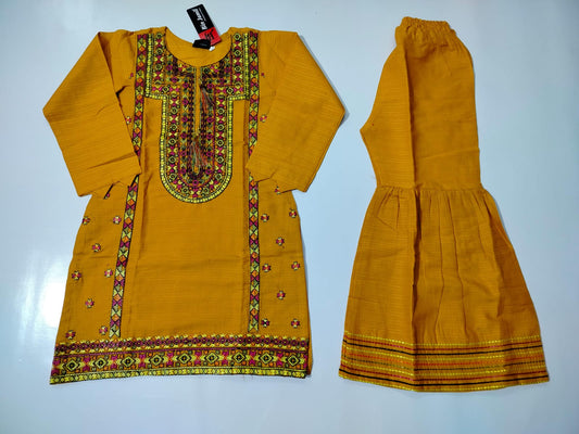 Girls Cotton Embroidered Kurti with Ghara – 2 Piece Set (Ages 6 to 13 Years)